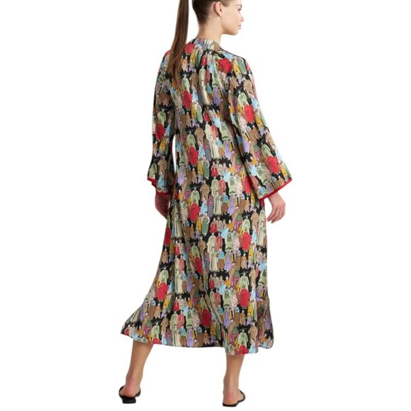 Natori Dynasty Mandarin Zip Caftan Dress XXL Art To Wear Loungewear Resort Wear - Picture 4 of 14